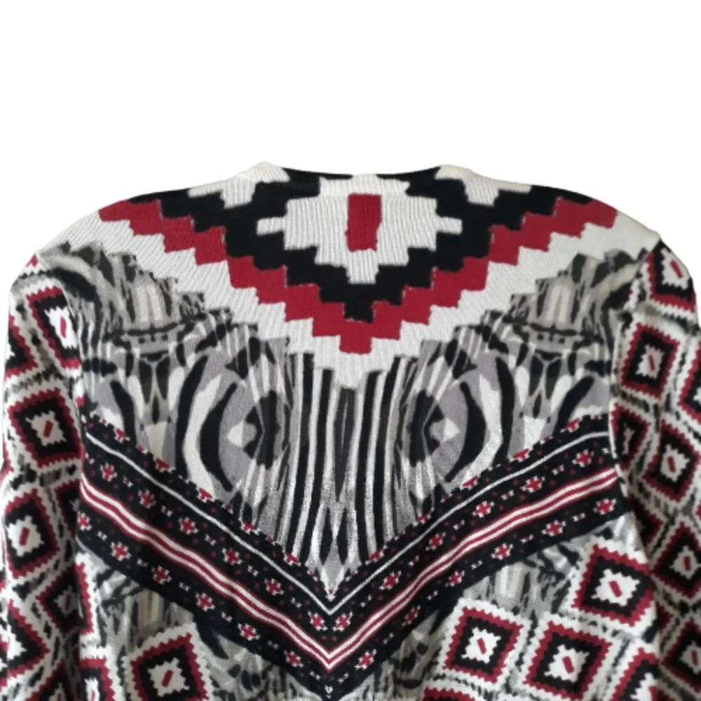 Chicos Sz 1 (MEDIUM) Tribal Chevron Lacey Open Front Cardigan Sweater Soft Knit - Picture 4 of 8